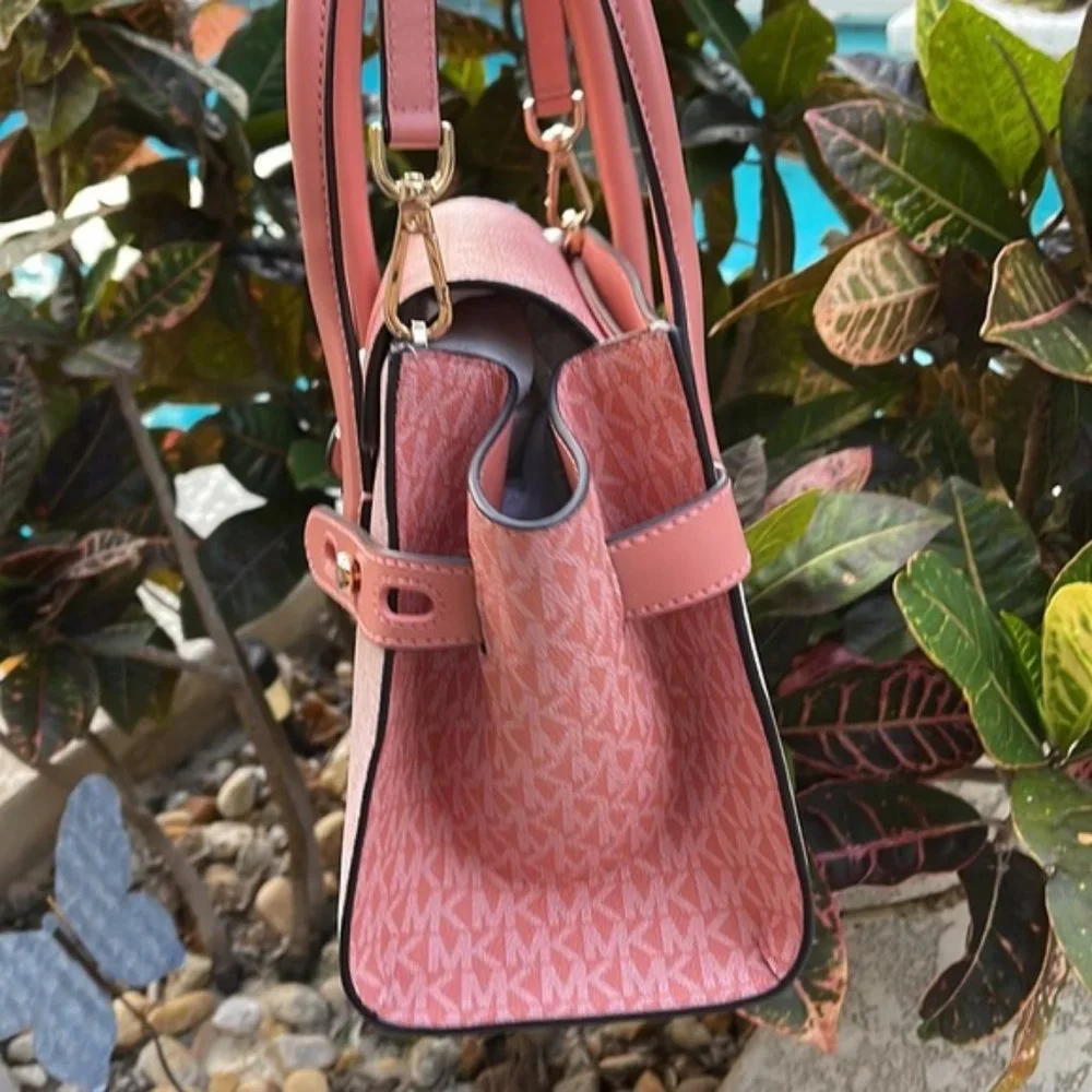 Michael Kors Carmen Medium Color-Block Logo Flap Satchel Sherbert - Picture 3 of 16